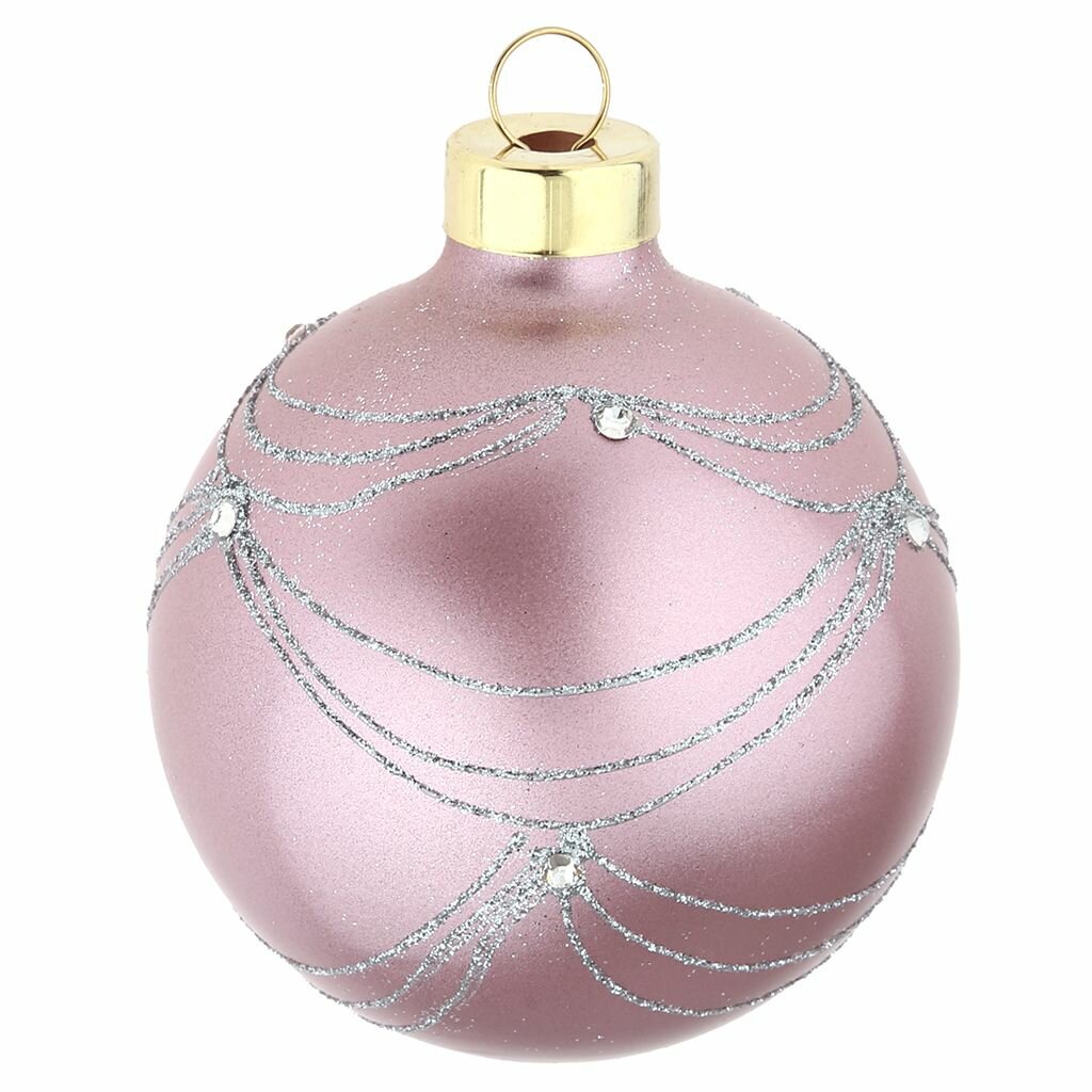 Елочная игрушка шар стеклянная "Карнавал" д8см, розовый металлик, ручная художественная роспись, подарочная упаковка