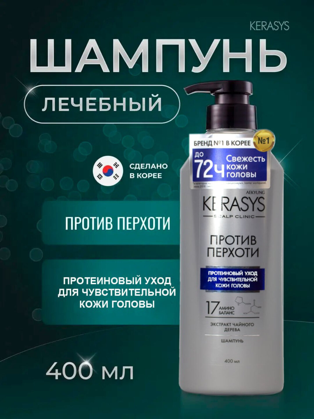 Шампунь против перхоти для жирных и чувствительных волос, восстанавливающий, Кореа Kerasys - Темно-синий