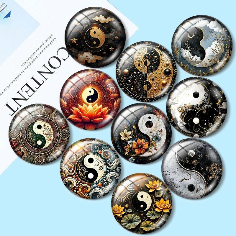 Стеклянные кабошоны Yin Yang Tai Chi 12/18/20/25 мм для бижутерии