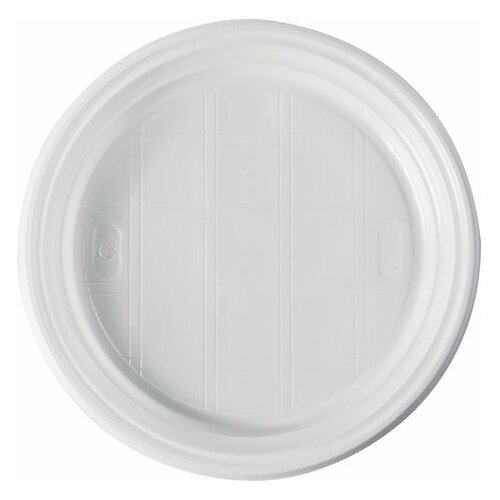 фото Одноразовые тарелки плоские, комплект 100 шт., d = 205 мм, эконом, белые, полистирол (пс), стиролпласт, 1 шт.
