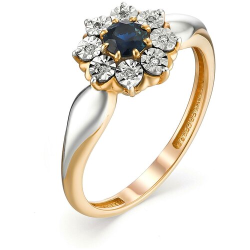 фото Алькор кольцо с сапфиром и бриллиантами из красного золота 13101-102, размер 18.5