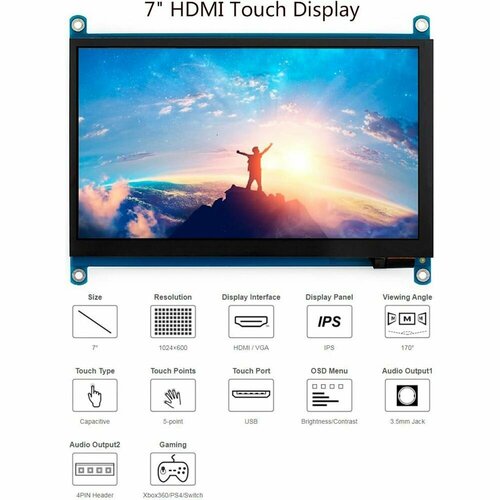 LCD дисплей 7 IPS 1024x600 HDMI Waveshare