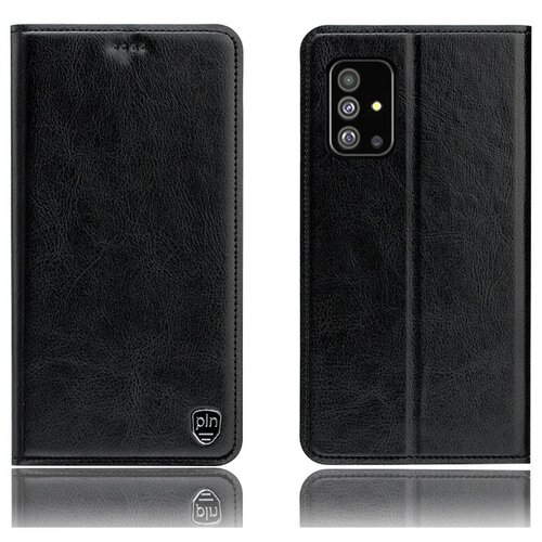 фото Чехол-книжка mypads premium для samsung galaxy a71 sm-a715f (2020) из качественной натуральной мраморной кожи буйвола прошитый элегантной прострочкой черный с магнитной крышкой