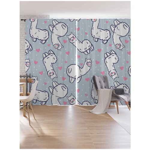 фото Шторы под лён ambesonne "милые альпаки", серия oxford delux, 340х265 см joyarty