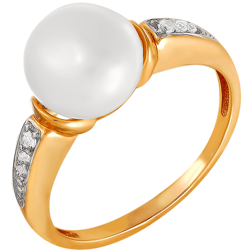 фото Примаэксклюзив кольцо с жемчугом и фианитами из красного золота 190-1-658р, размер 17.5