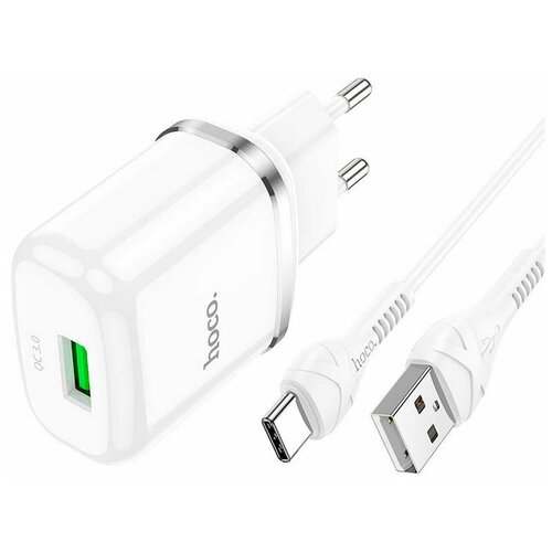 фото Зарядное устройство hoco n3 special 3a + кабель type-c white