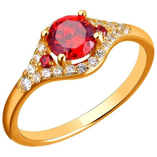 фото Эстет кольцо с корундами и фианитами из серебра с позолотой 01к258523а-3, размер 15.5