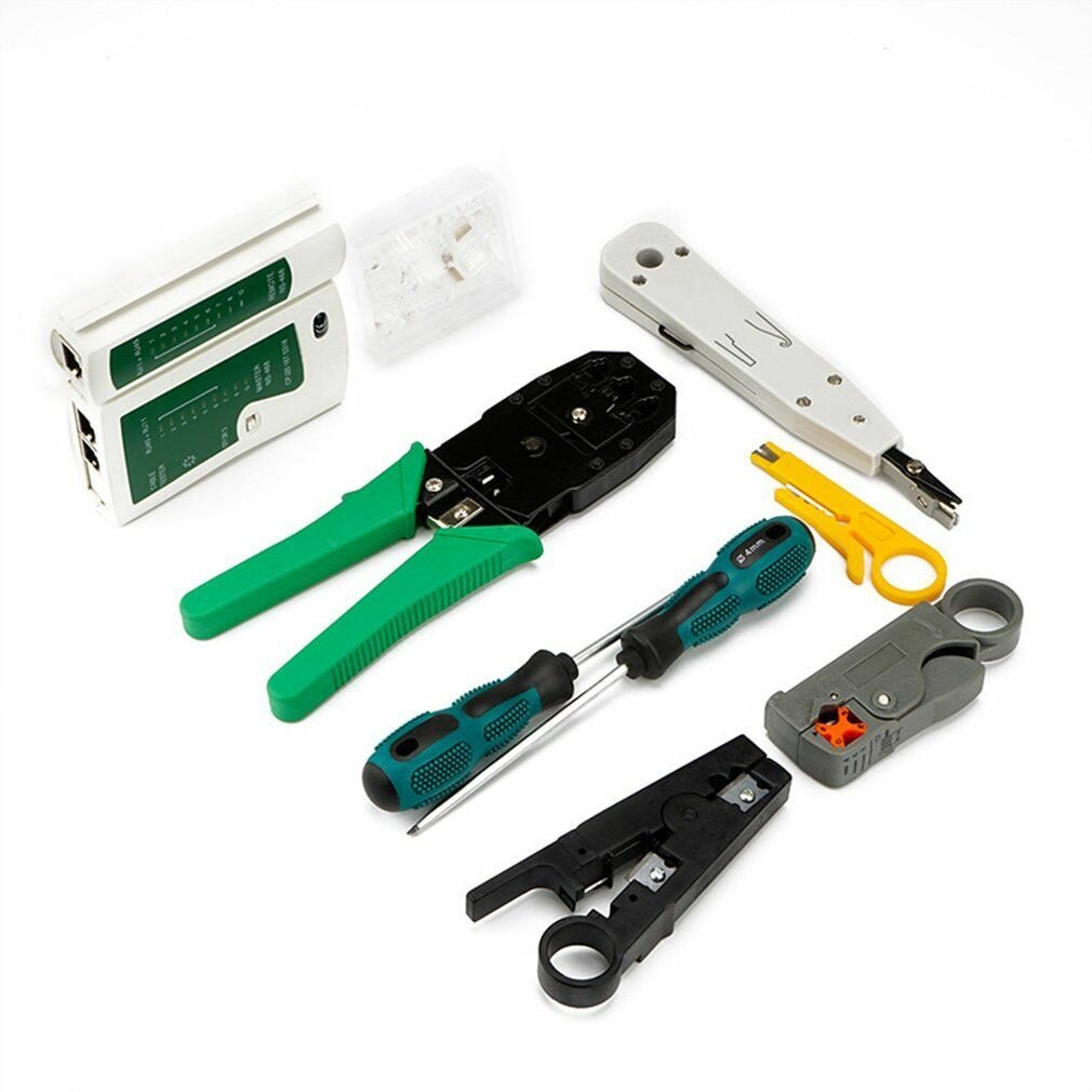 Набор инструментов сетевика 15 предметов: LAN тестер, стриппер, кремпер, обжимное устройство для RG45/8P8C/RG11 (У)