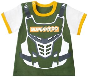 Кофточка (футболка) с коротким рукавом Amarobaby SUPERHERO детская, хаки, размер 104-110