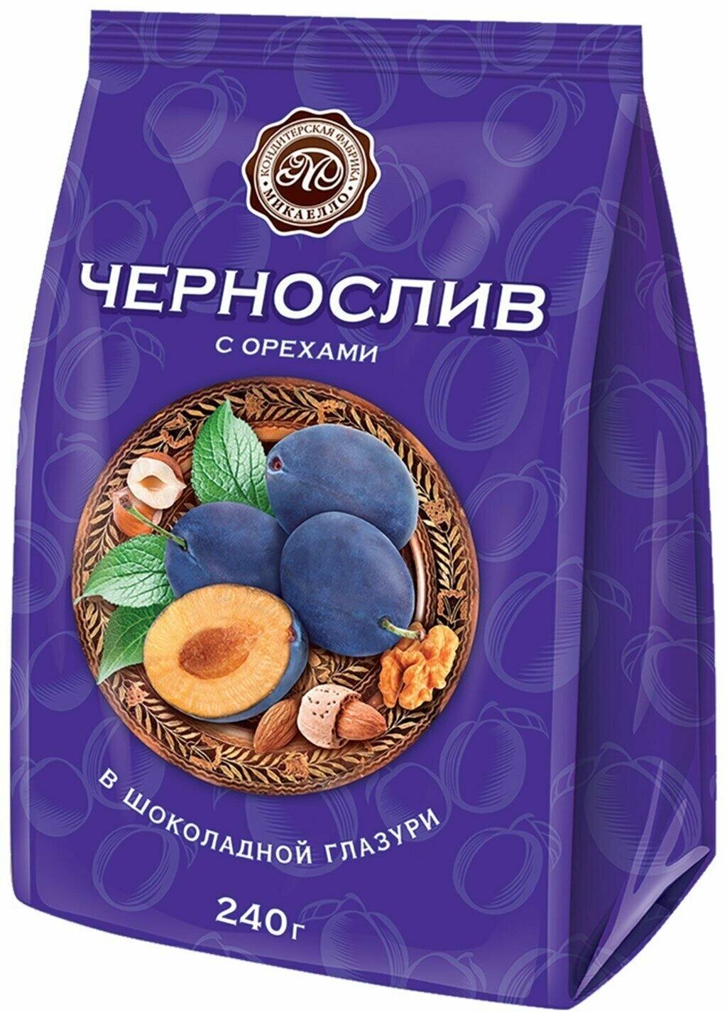 Конфеты микаелло Чернослив с орехами в шоколадной глазури, 240 г - 4 упаковки