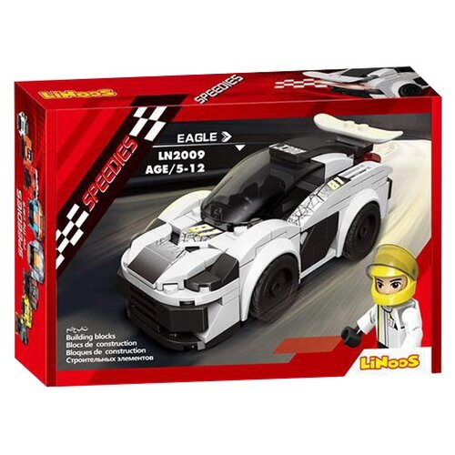 Конструктор Junfa Linoos Гоночная машина Орёл(белый), 158 деталей, резиновые колеса, фигурка пилота WZ-B4736