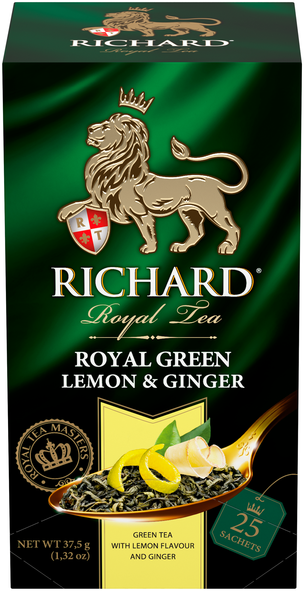 Чай RICHARD ROYAL GREEN LEMON & GINGER, зеленый чай c лимоном и имбирем, 25 сашетов - фотография № 1