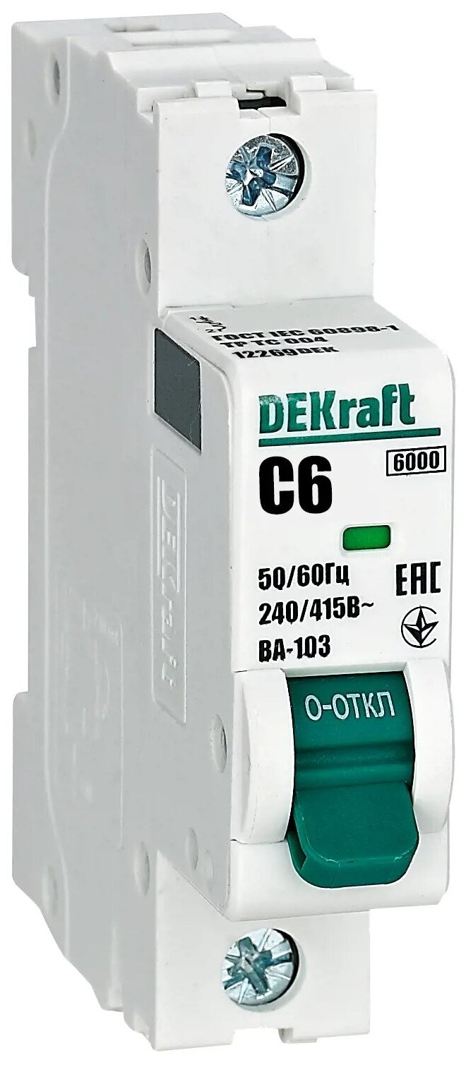 Автоматический выключатель DEKraft ВА-103 1P 6А характеристика C