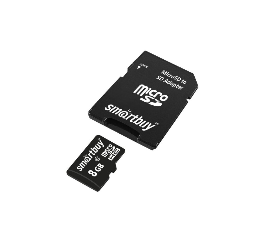 Micro SDHC карта памяти Smartbuy 8GB Сlass 10 (с адаптером SD) (SB8GBSDCL10-01)