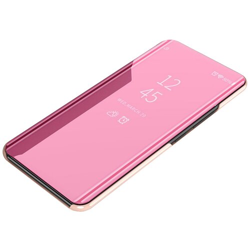 фото Чехол-книжка mypads для samsung galaxy a5 (2018) sm-a530f/a8 с дизайном clear view cover с полупрозрачной пластиковой крышкой с зеркальной поверхностью розовый