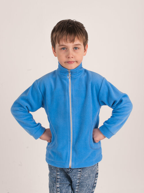 Толстовка Дети в цвете, средней длины, карманы, без капюшона, утепленная, размер 36-128, голубой