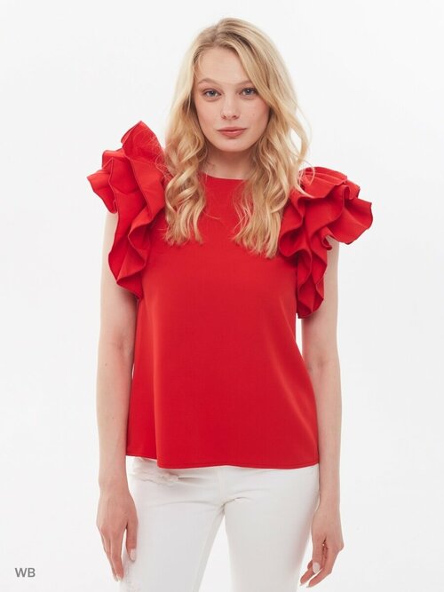 Блуза  ZSH, нарядный стиль, прямой силуэт, короткий рукав, без карманов, однотонная, размер 48, красный