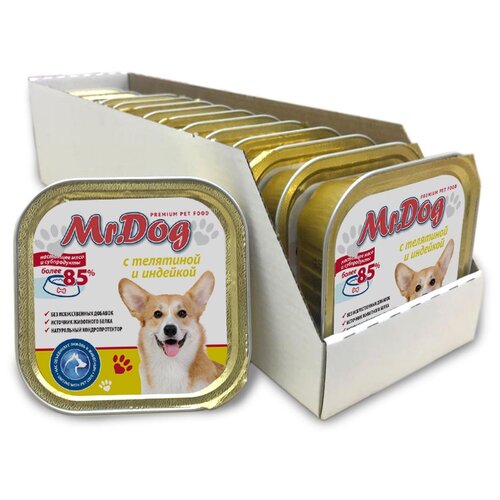 Влажный корм для собак Mr. Dog телятина, индейка 1 уп. х 10 шт. х 300 г