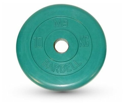 Диск обрезиненный MB Barbell Диск олимпийский d 51 мм цветной 10,0 кг (зелёный)