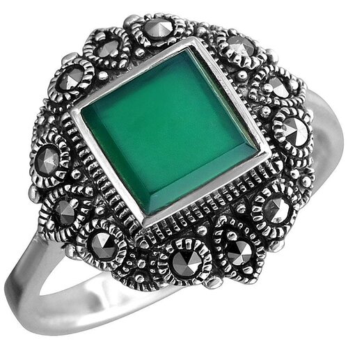 фото Эстет кольцо с хризопразами и марказитами из чернёного серебра с26к451091ч, размер 17