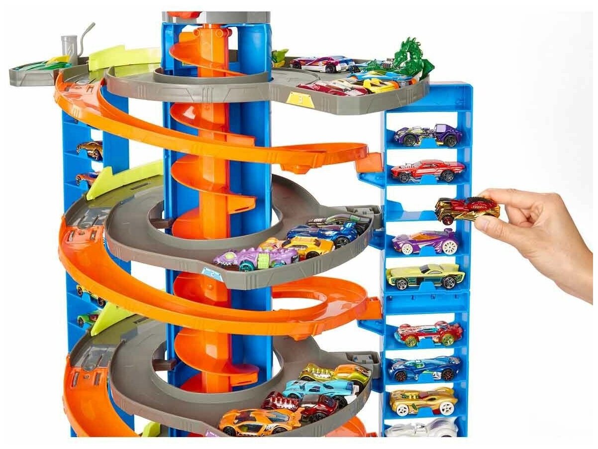 Hot Wheels Сити Мега Гараж GTT95, серый/оранжевый/голубой - фото №4