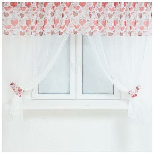 фото Комплект штор для кухни 11832 тюль-294х160см-2шт, ламбрекен 290х40 см, подхваты, п/э 100% 6300795 сирень