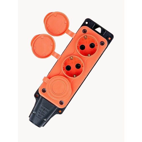 Розетка колодка трехместная с крышкой каучук 2PPE 230V 16А IP54 оранжевая 752₽