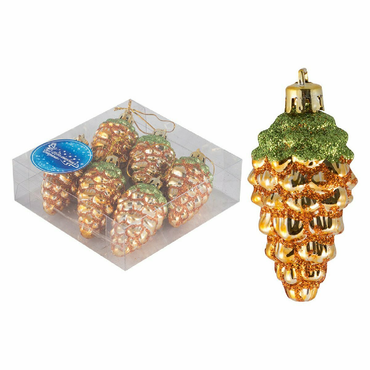 Набор елочных игрушек Волшебная страна Шишки, 007475, золотой, 6 шт. — фото 1