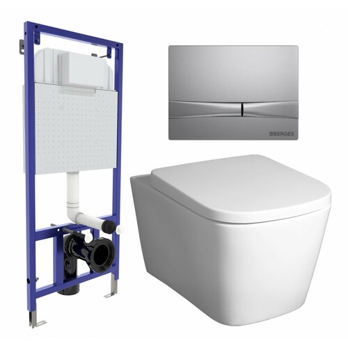 Комплект 3 в 1 инсталляция Berges Wasserhaus Novum 040252 + Унитаз подвесной BelBagno Albano BB120CHR + кнопка хром матовая комплект 3 в 1 инсталляция berges wasserhaus novum 040252 унитаз подвесной belbagno marino кнопка хром матовая