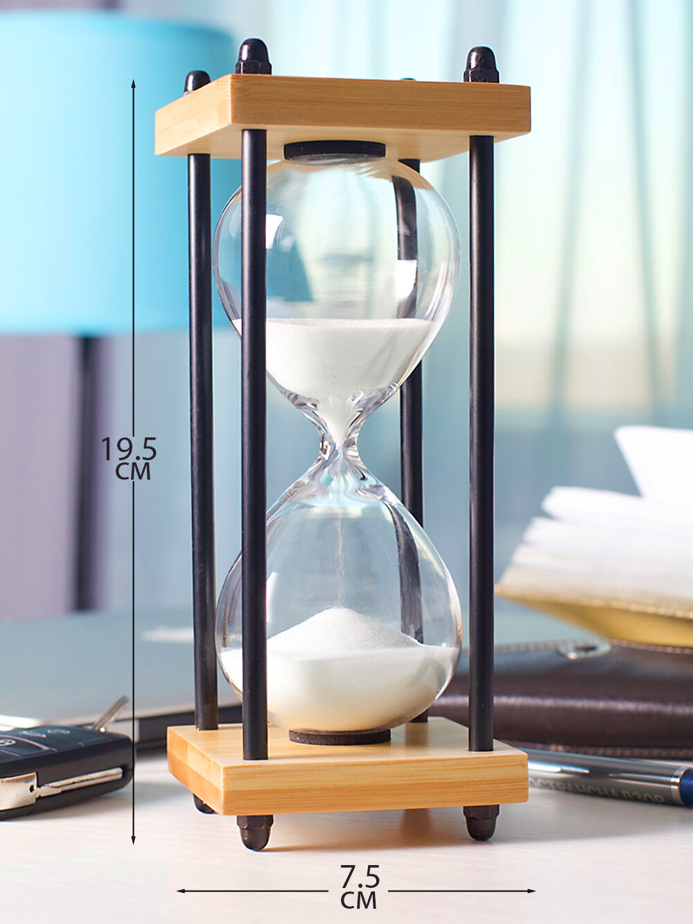 Песочные часы с белым песком на 15 минут met-white15 (19х7,5х7,5 см)