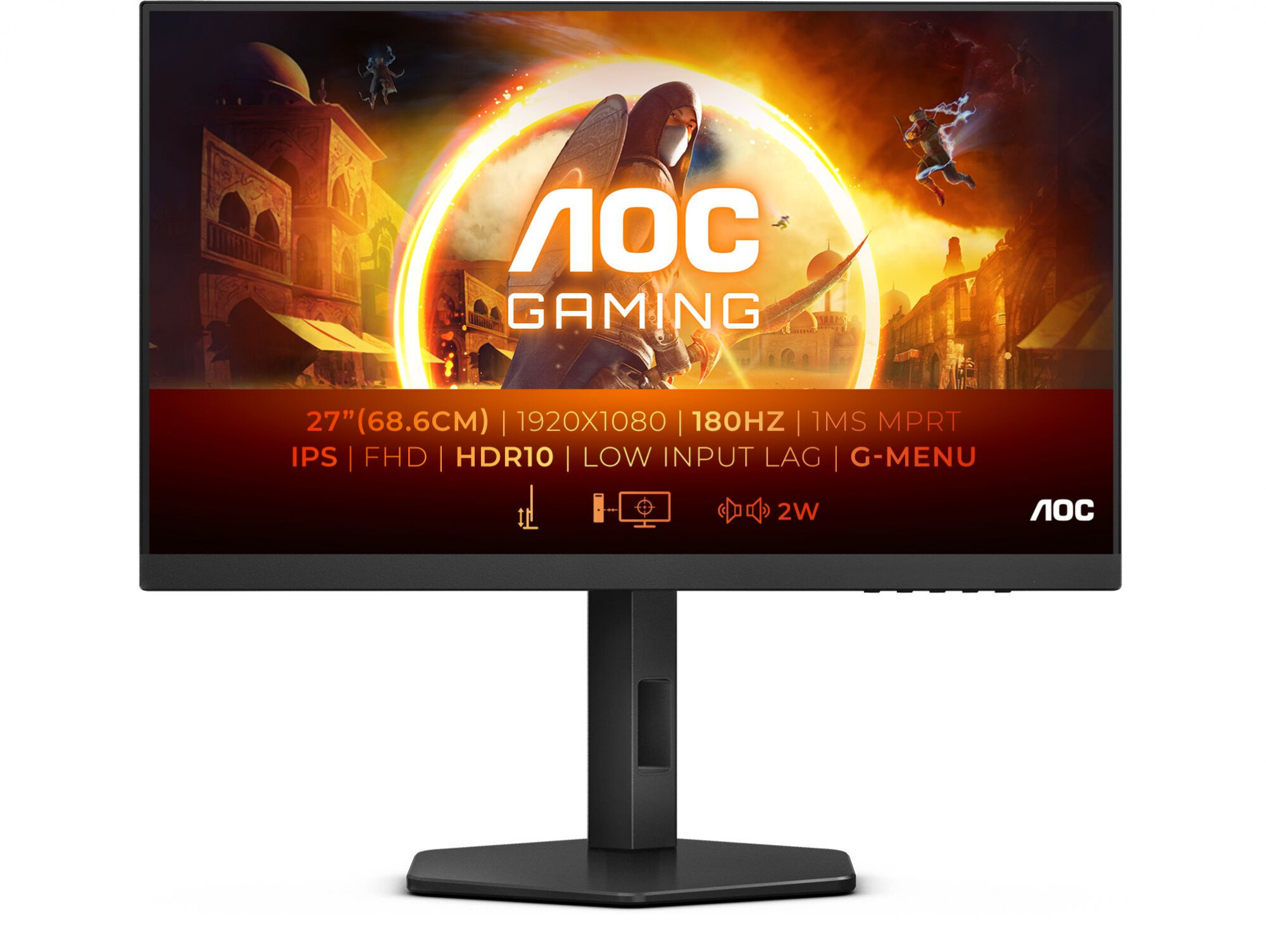 AOC 27" 27G4X черный IPS LED 0.5ms 16:9 HDMI M/M матовая HAS Piv 300cd 178гр/178гр 1920x1080 180Hz DP FHD 5.41кг 27G4X/01