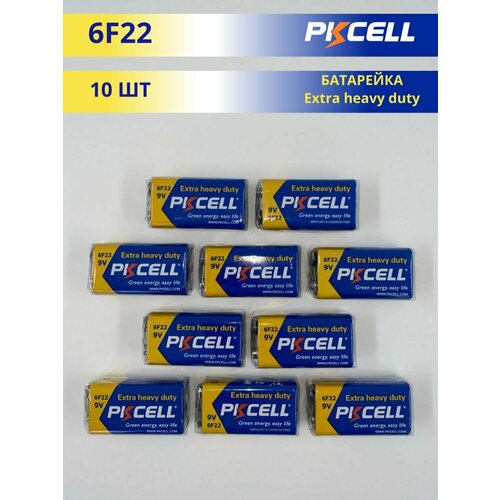 Батарейка PKCELL Крона 6F22 (9V) солевая, усадка (10 штук) battery батарейка солевой элемент питания pkcell 1 5 в r6p 4s 24 тип aa 24 шт пленка