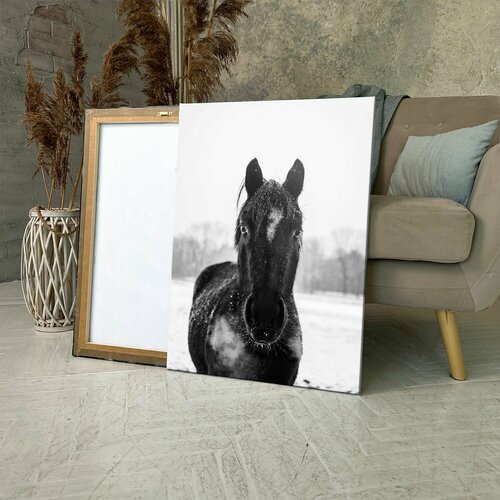 Картина на холсте Лошадь стоит в снегу в поле 20x30 см Интерьерная на стену 869₽