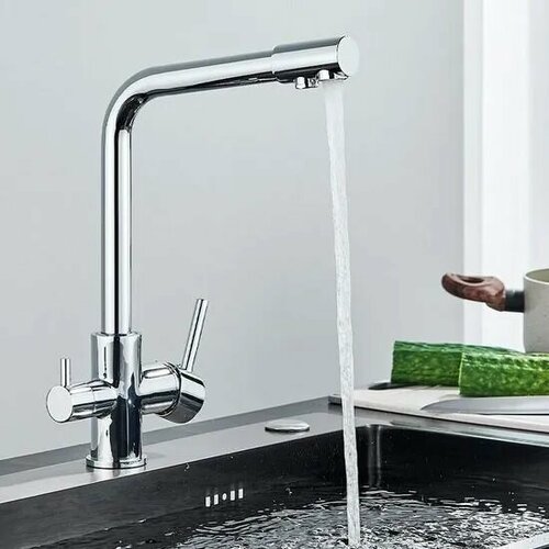фото Смеситель для кухни с фильтром aqua silver серебристый, кран для раковины, нержавеющая сталь loid