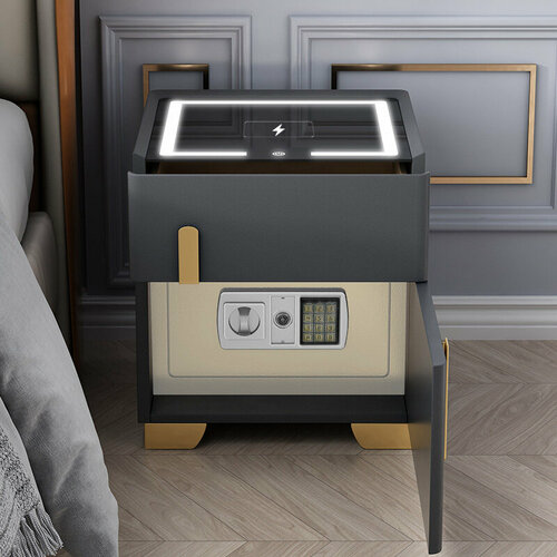 Тумба прикроватная с сейфом, подсветкой и зарядкой LevelMore, 45х41х53 см