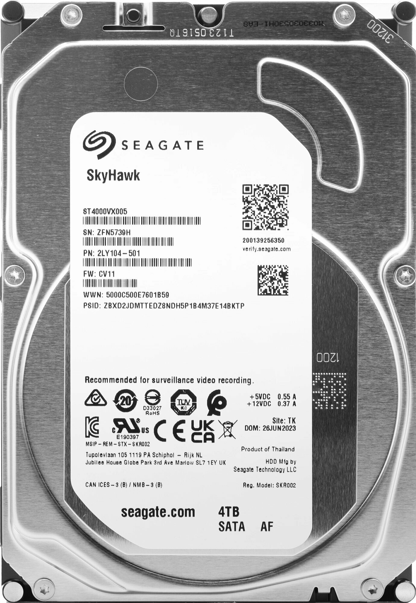 3.5" 4TB Seagate SkyHawk Surveillance HDD ST4000VX005 SATA 6Gb/s, 5900rpm, 64MB, 24x7, Bulk - фото №6