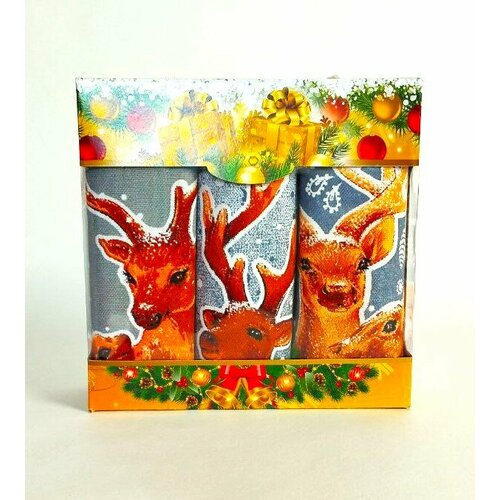 Подарочный набор кухонных полотенец Новый Год 3шт рогожка 5060 см подарочная упаковка 620₽