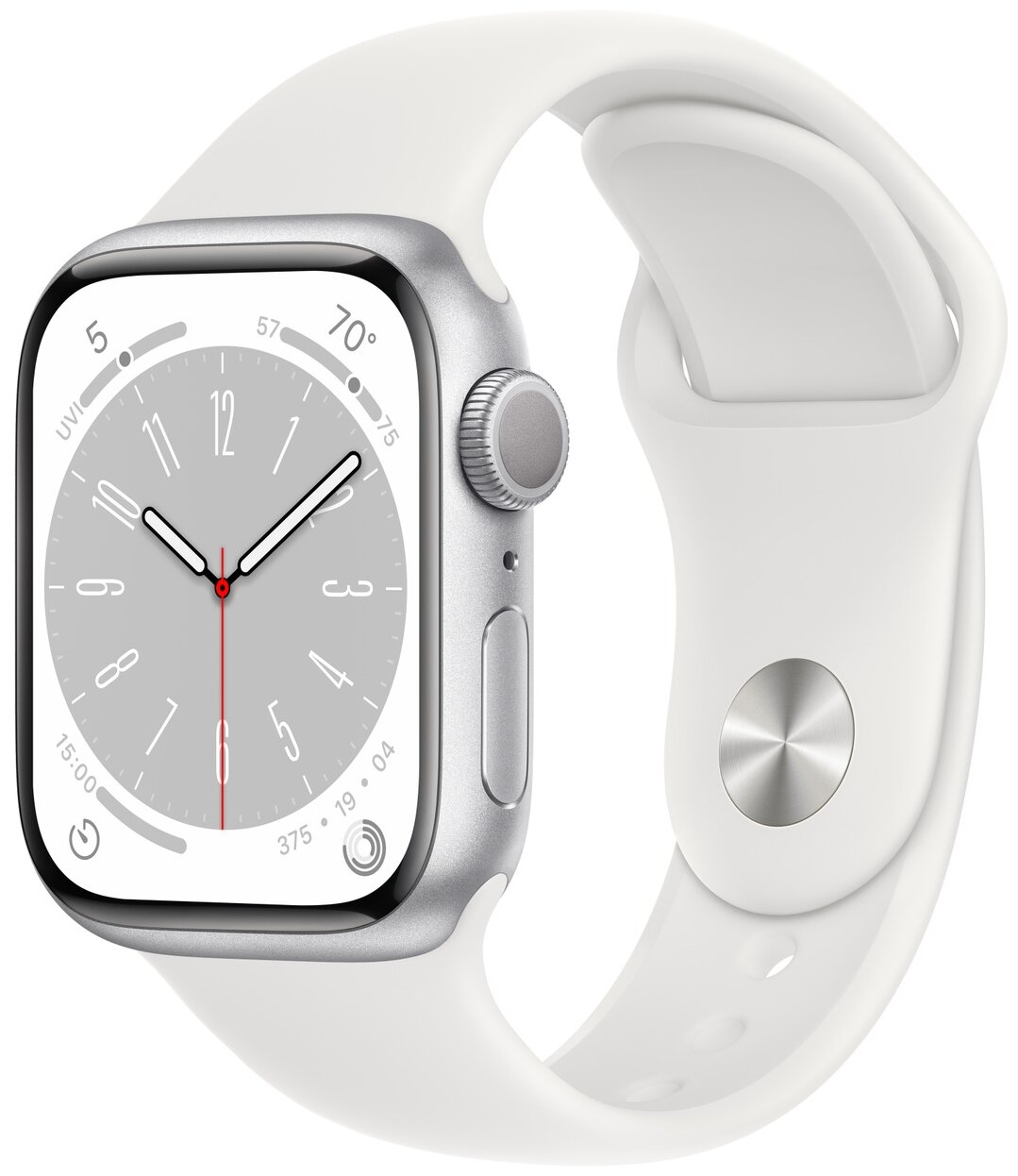Умные часы Apple Watch Series 8 45 мм Aluminium Case GPS, silver/white Sport Band — фото 1