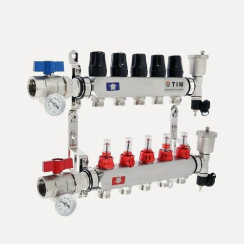 Изображение товара Коллекторная группа с расходомерами 1"- 3/4" евроконус, нержавеющая сталь