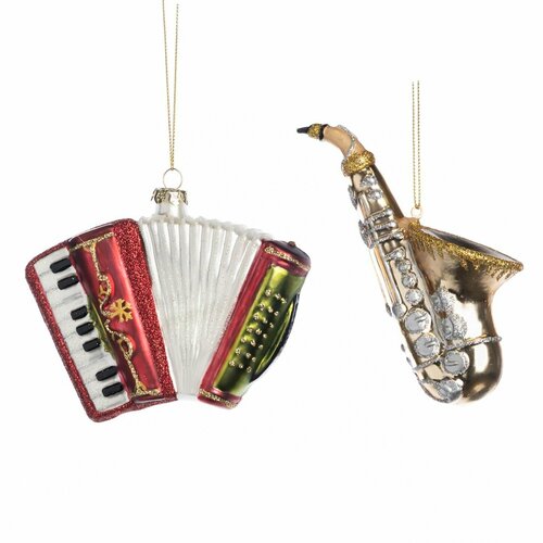 Игрушки Goodwill M&G стеклянные саксофон и аккордеон (2 шт набор) 14 см комбинированный, разноцветный