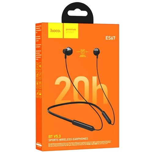 Bluetooth наушники вкладыши с микрофоном Hoco ES67 Perception Black с микрофоном, мобильная гарнитура, с дугой, черные — фото 1