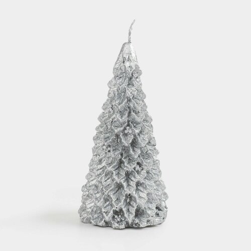 Свеча, 9 см, серебристая, Ель, Fir candle серебристый, размер 5x9 см