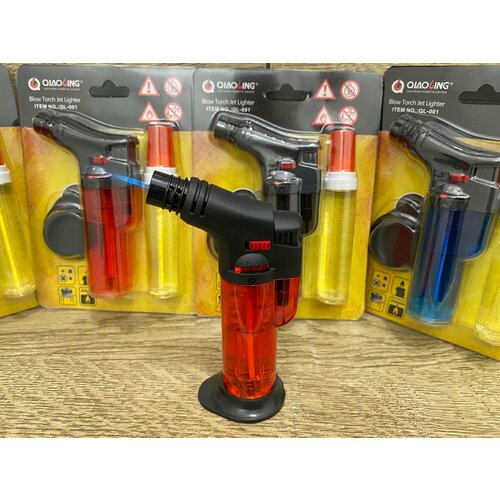 Газовая портативная горелка пьезозажигалка турбо мини прозрачная, туристическая горелка-зажигалка