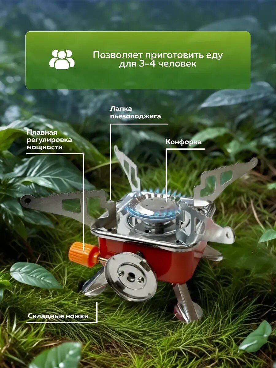 Плита туристическая портативная , 1 конфорка, мощность 2,8 кВт, с чехлом(без баллона) — фото 1