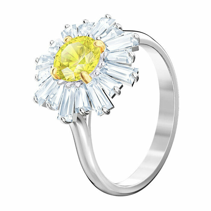 Кольцо помолвочное SWAROVSKI, размер 16.5, серебряный, белый, желтый — фото 1