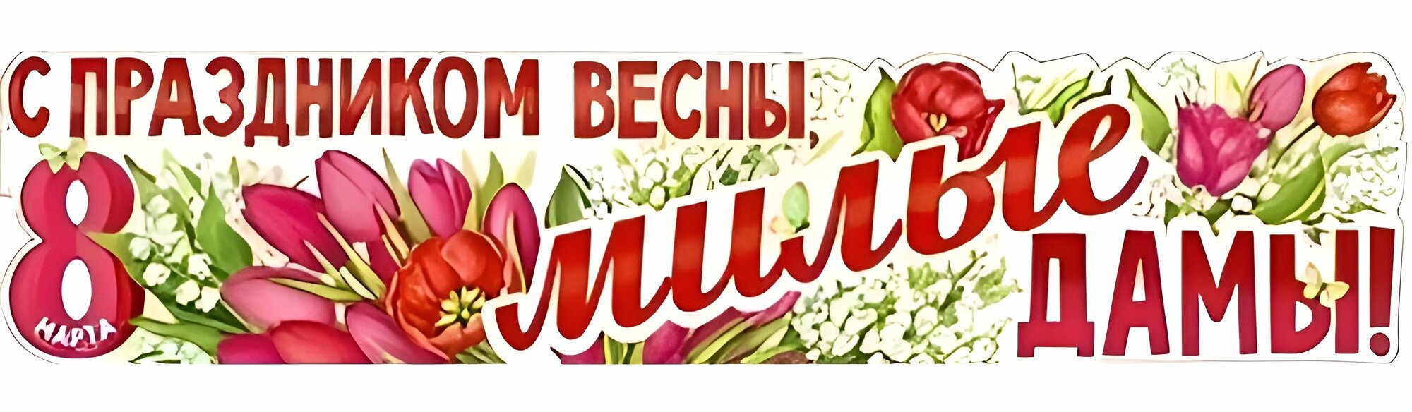 Плакат-растяжка "С Праздником Весны, Милые Дамы!" (8 марта), 100х22 см.