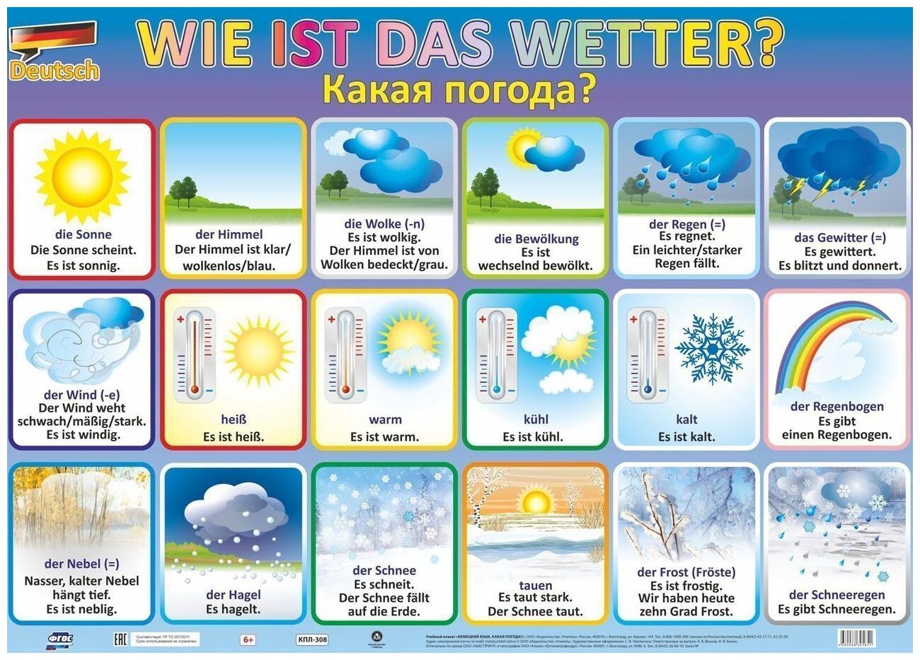 _Плакат(Учитель)_А2 Нем. яз. Какая погода? (КПЛ-308)