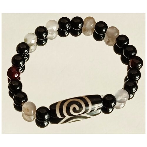 фото Браслет с бусиной дзи из агатов денежный магнит, защитный талисман, оберег, индия, натуральный самоцвет агат 23*0.8см