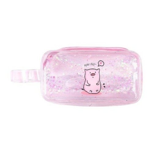 фото Прозрачный пенал с блестками свинка pink pigs no brand
