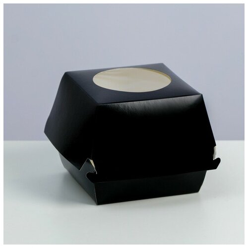 Сима-ленд Упаковка для фастфуда с окном одноразовая картонная, 11х11 см, 5 шт., черный